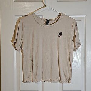 Wild Fable Womens Beige Lettuce Hem Sloth Embroidered Novelty Baby Tee Size XXL